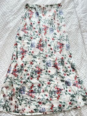 Floral White A-Line Midi Skirt